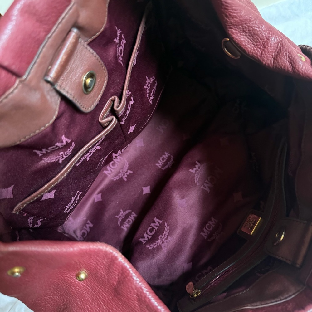 MCM Burgundy Maroon Leather Two Way Satchel Bag Leather Colon Hobo Medium - Picture 10 of 10